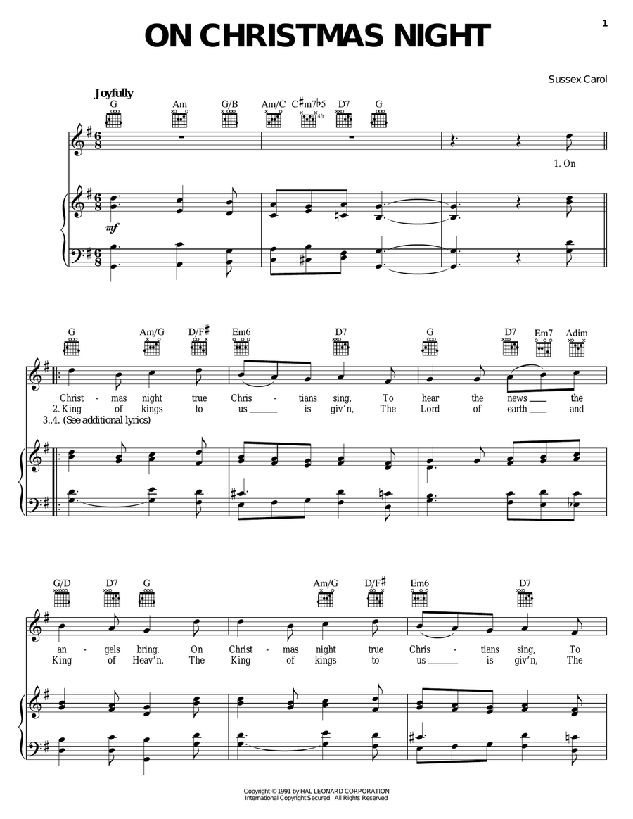 On Christmas Night On Christmas Night Piano, Vocal, Guitar scores gallery preview page 1