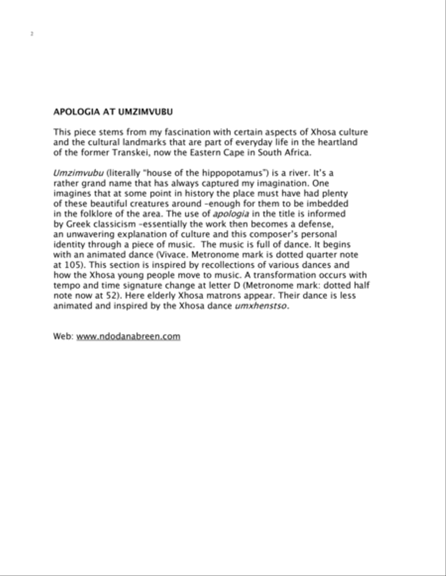 Apologia at Umzimvubu (String quartet) String Quartet scores gallery preview page 2