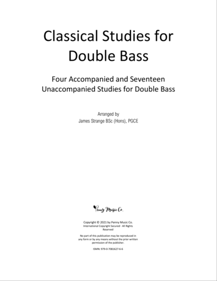 Twenty One Classical Studies for Double Bass: Four Accompanied and Seventeen Unaccompanied Studies f Double Bass scores gallery preview page 2