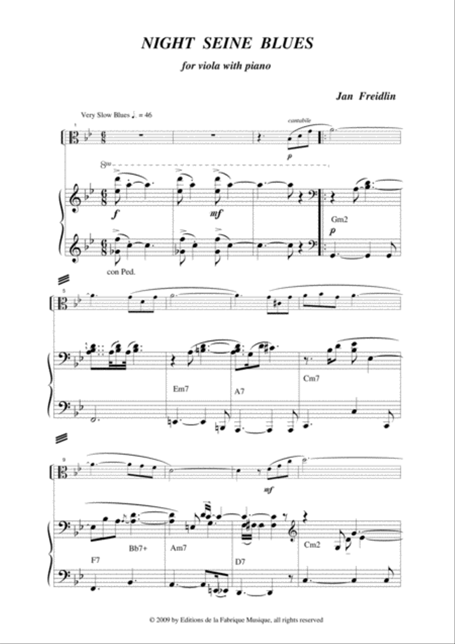 Jan Freidlin: Night Seine Blues for viola and piano Piano scores gallery preview page 2