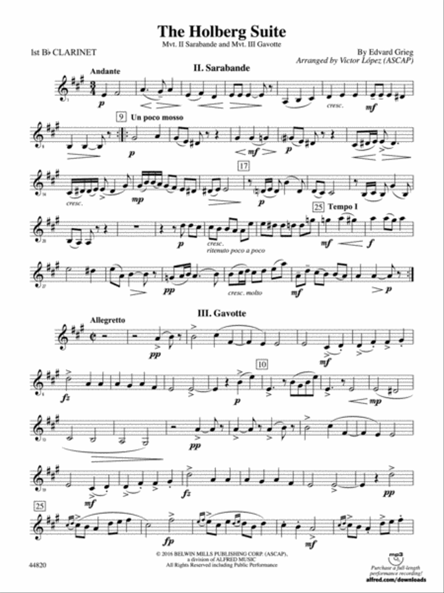 The Holberg Suite: 1st B-flat Clarinet Full Orchestra scores gallery preview page 1