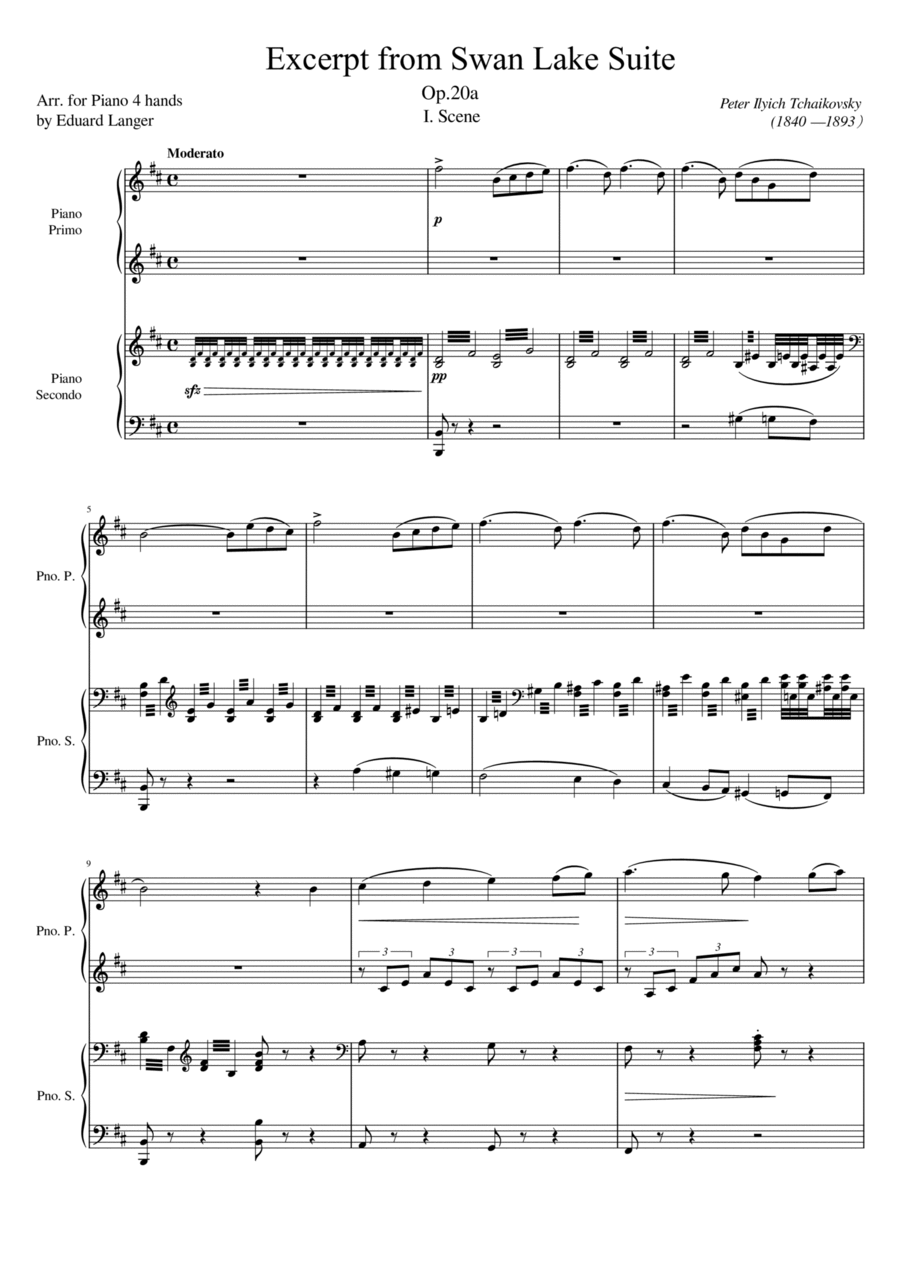 Tchaikovsky - Swan Lake Suite Excerpt, Op.20a I. Scene - Original (Arr. for Piano 4 hands) image number null