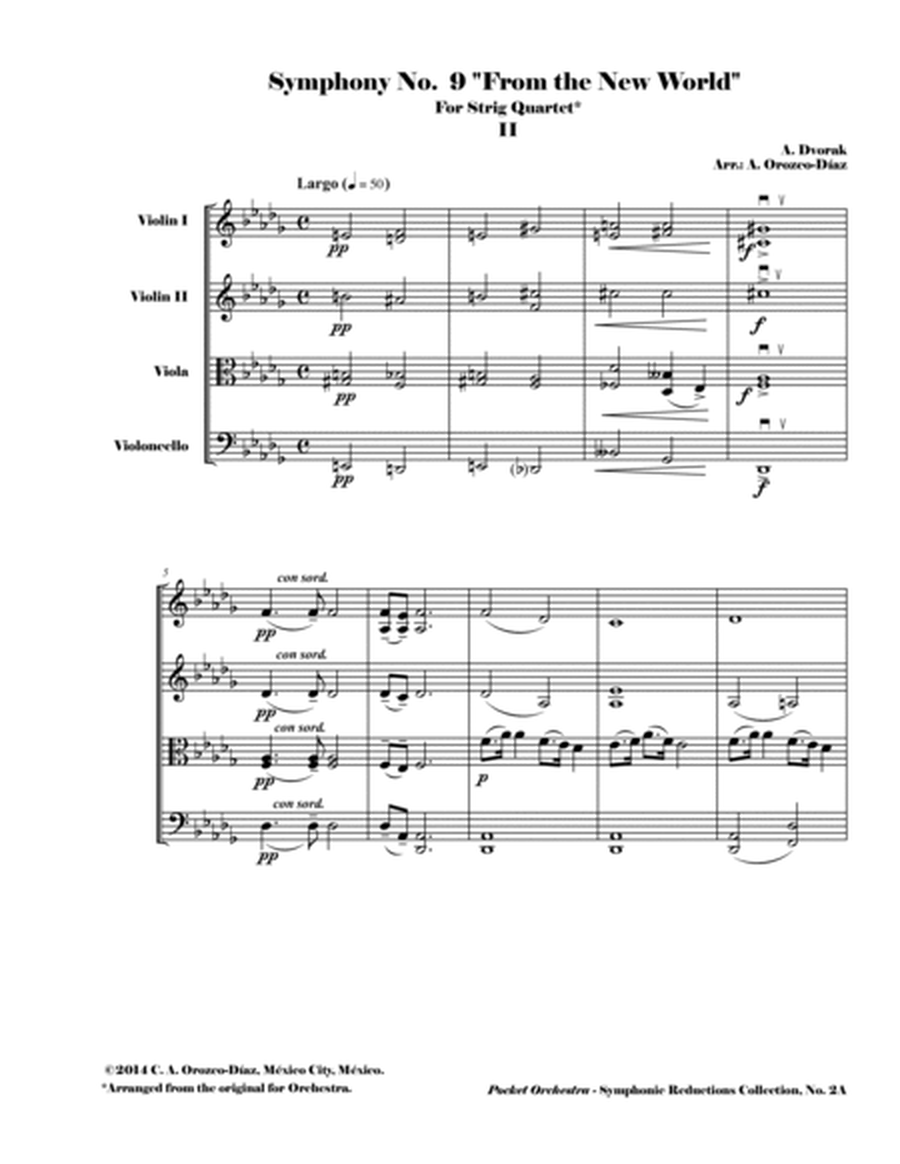 Dvorak - Largo from Symphony No. 9, Op. 95 - Arrangement for String Quartet (SCORE) image number null