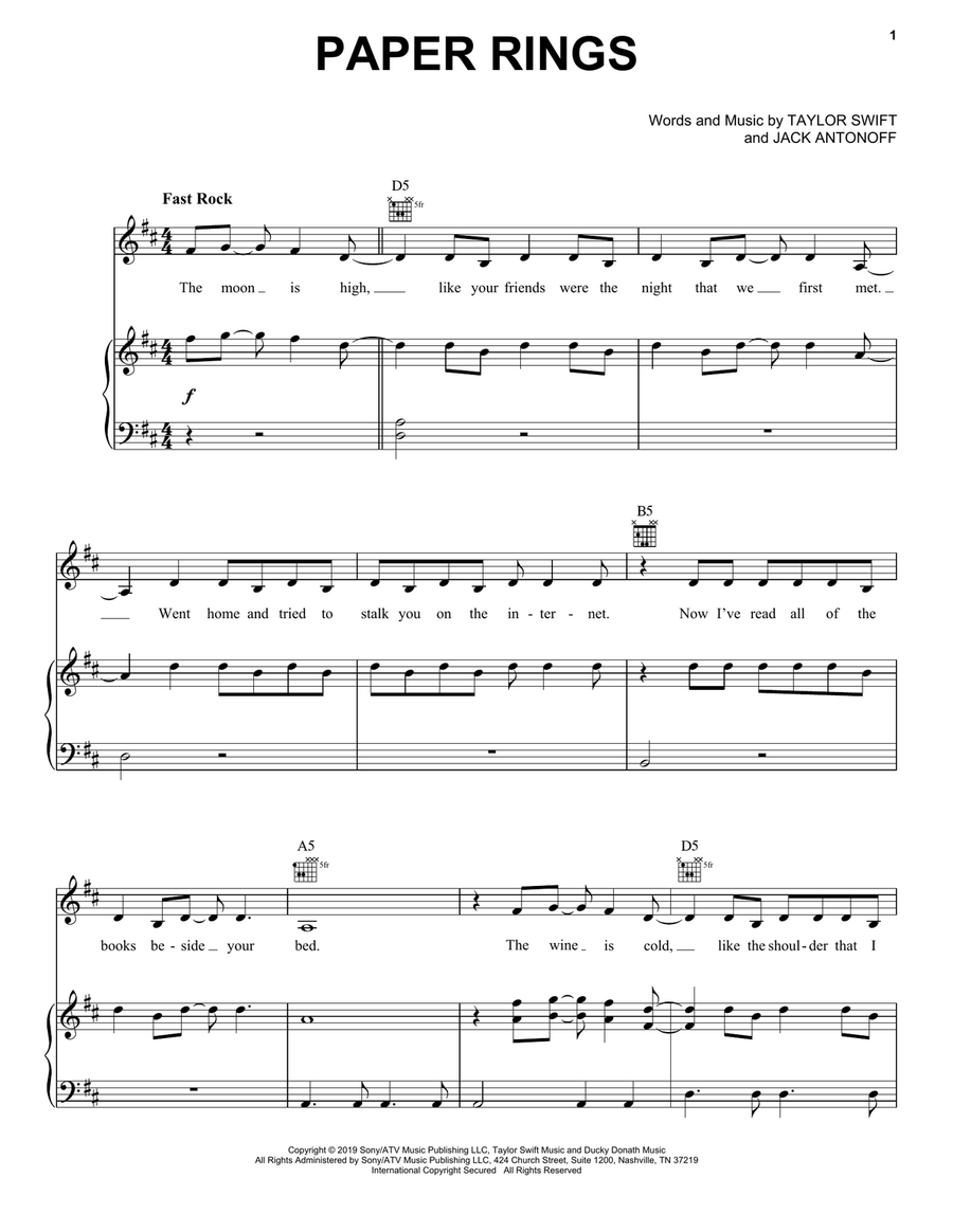 Paper Rings Piano, Vocal, Guitar scores gallery preview page 1