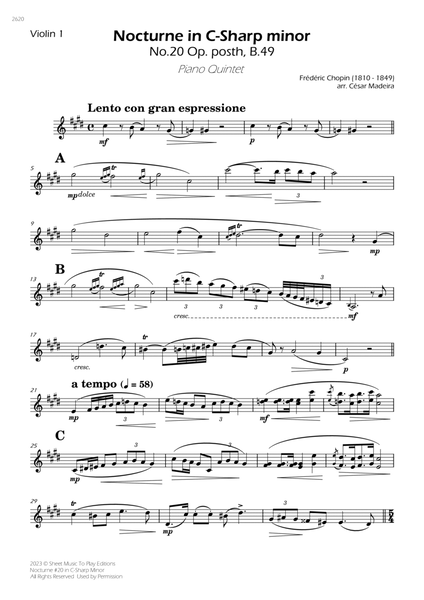 Nocturne No.20 in C Sharp minor - Piano Quintet (Individual Parts) image number null