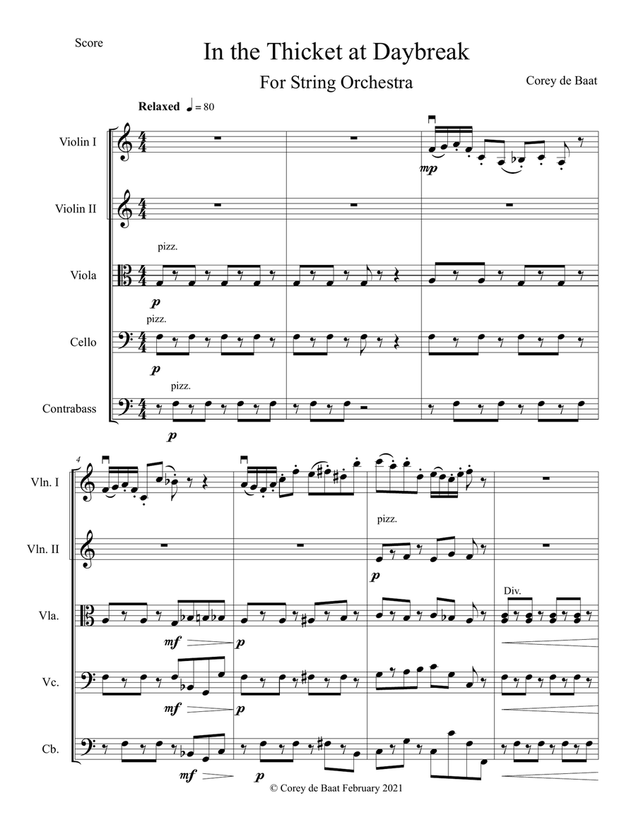 In the Thicket at Daybreak String Orchestra scores gallery preview page 3
