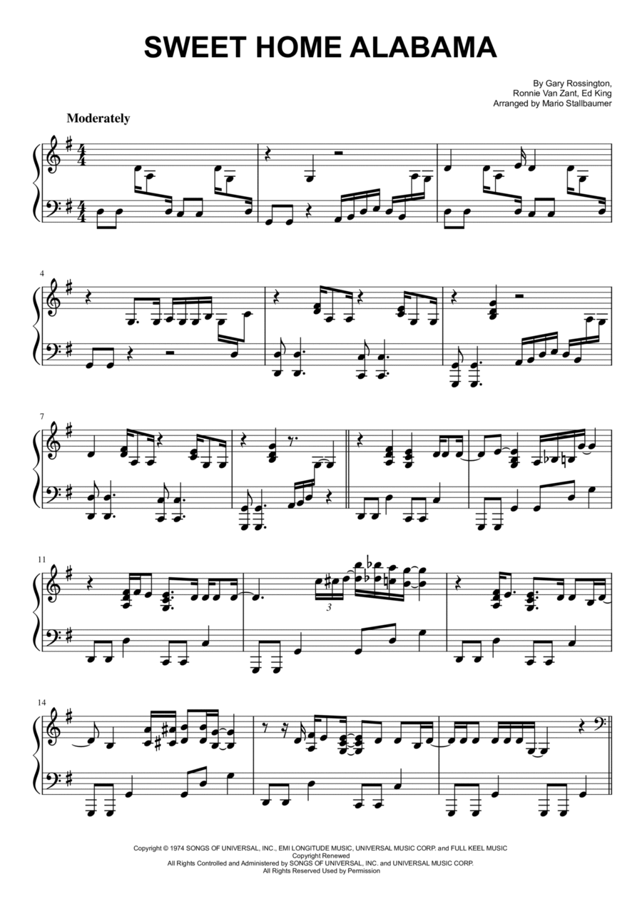 Sweet Home Alabama Piano Solo scores gallery preview page 1