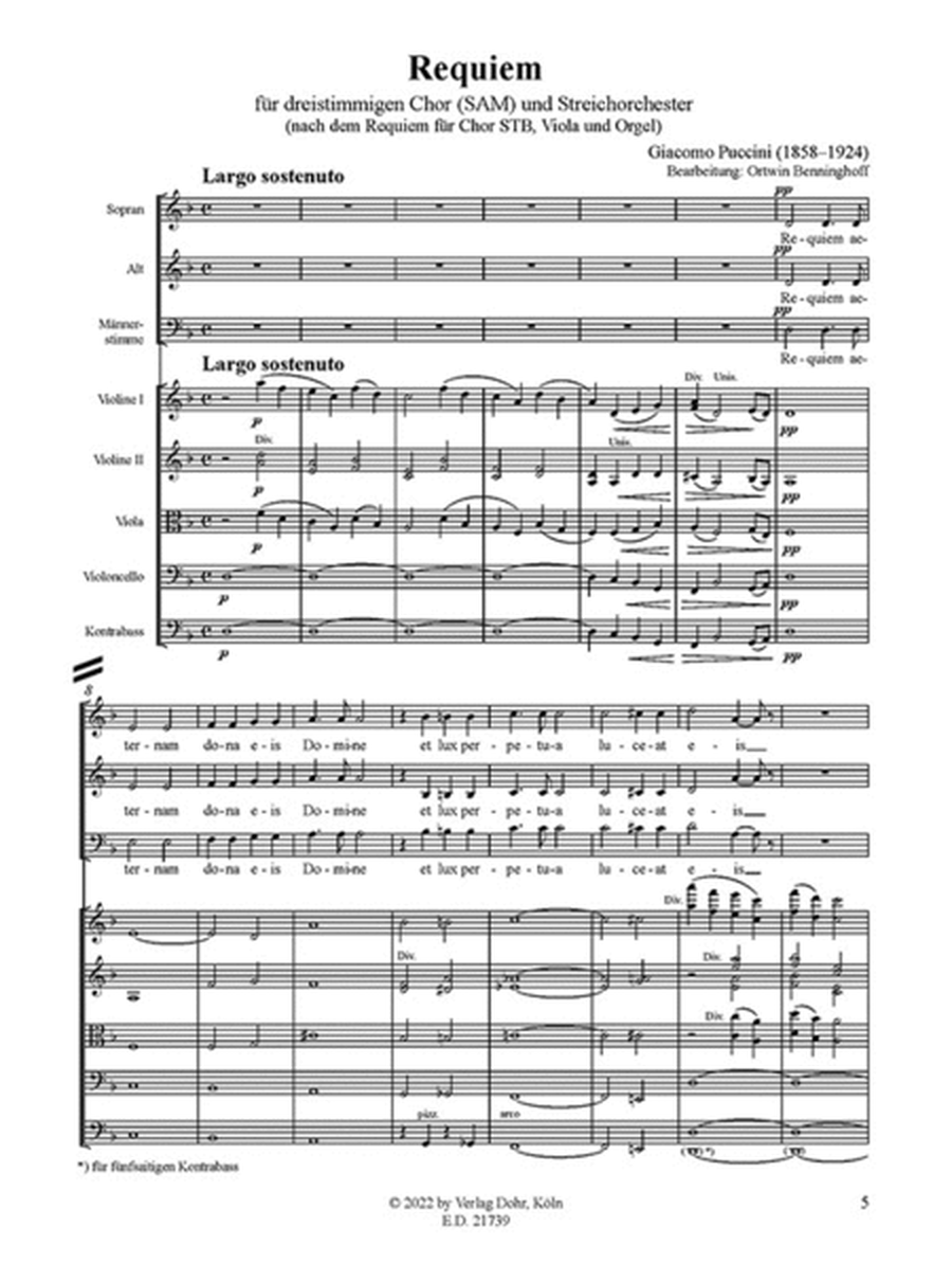 Requiem (für dreistimmigen gemischten Chor (SAM) und Streichorchester) (nach dem Requiem für Chor STB, Viola und Orgel)