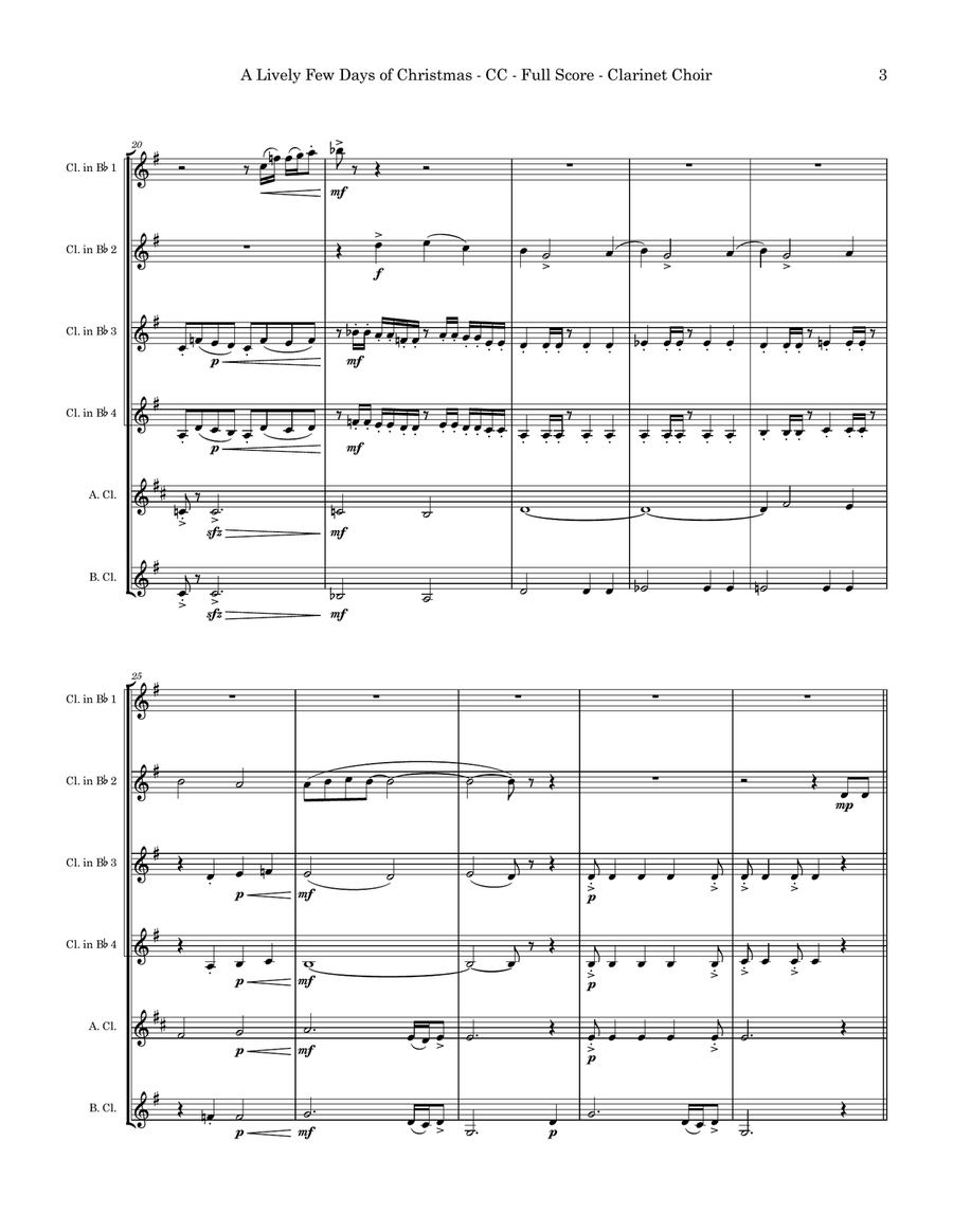 A Lively Few Days of Christmas Clarinet Choir scores gallery preview page 3