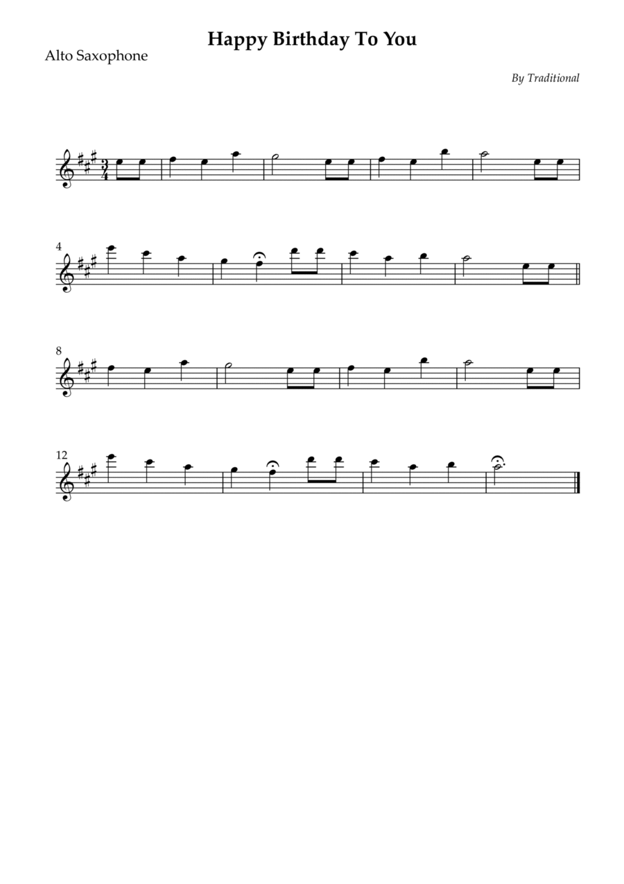 Happy Birthday To You Alto Saxophone scores gallery preview page 1