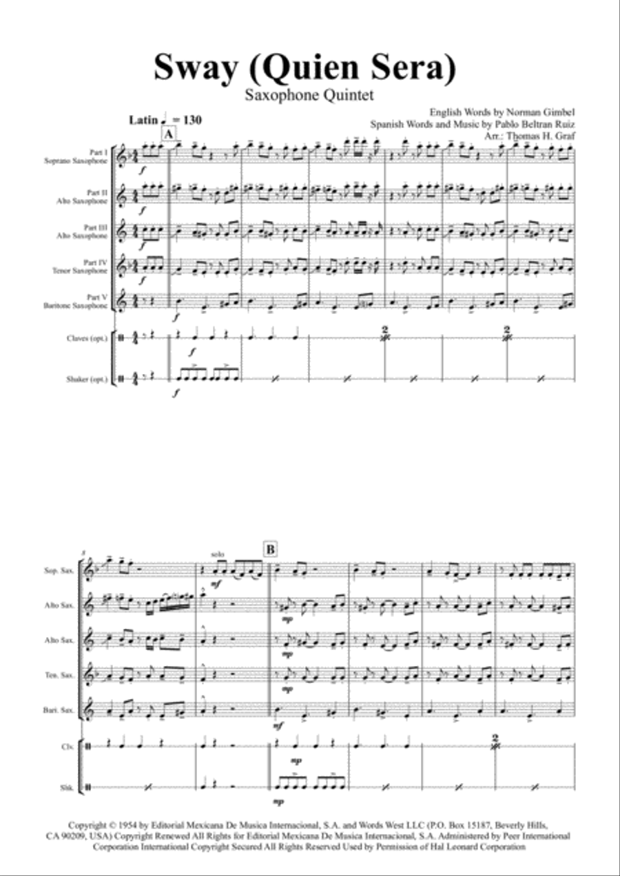 Sway (Quien Sera) Woodwind Quintet scores gallery preview page 1