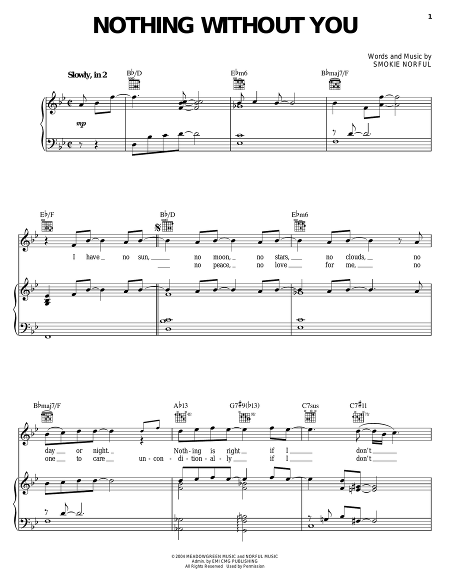 Nothing Without You Nothing Without You Piano, Vocal, Guitar scores gallery preview page 1