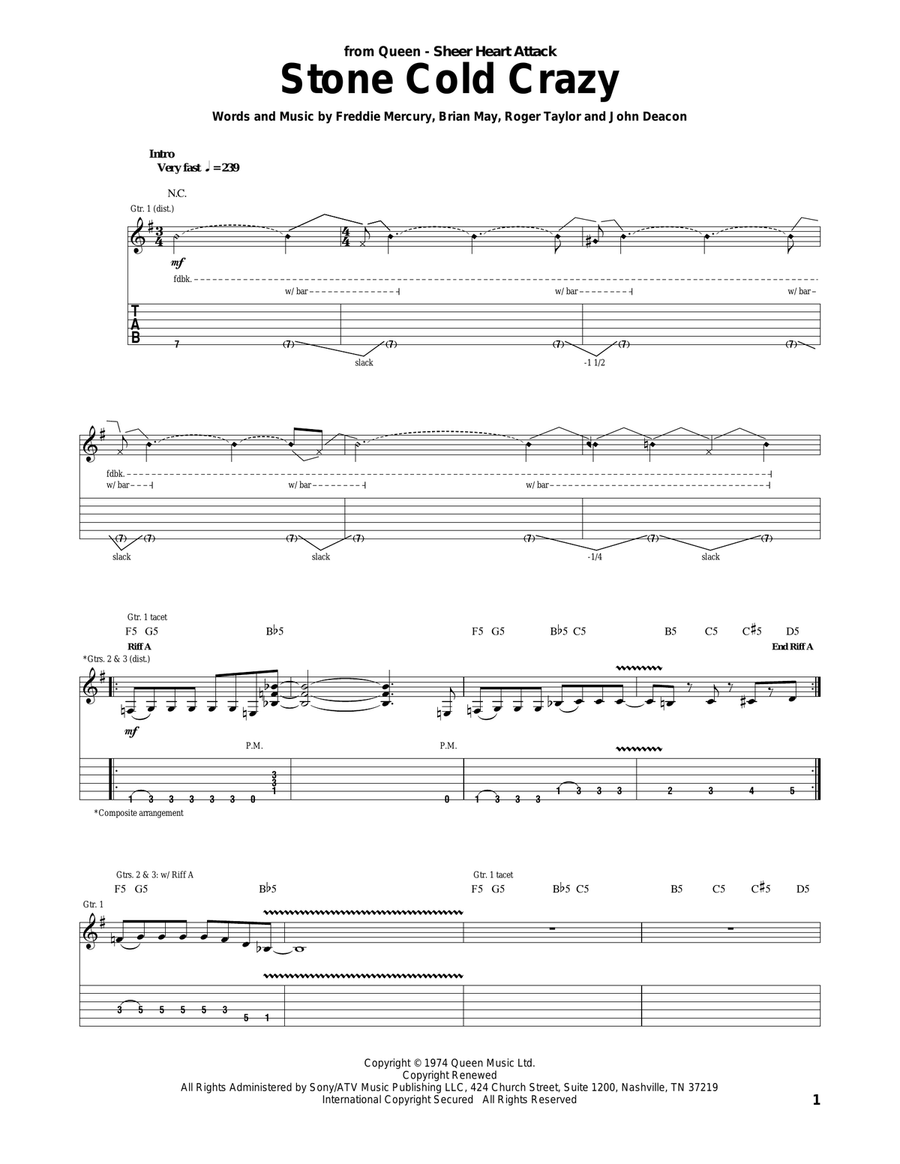 Stone Cold Crazy Acoustic Guitar scores gallery preview page 1