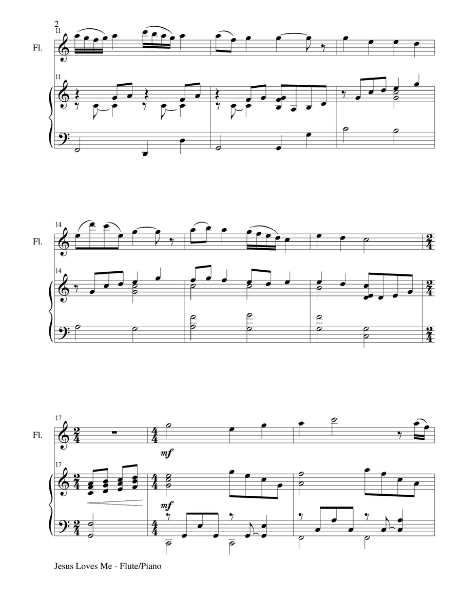 JESUS LOVES ME (Duet – Flute and Piano/Score and Parts) Woodwind Duet scores gallery preview page 2