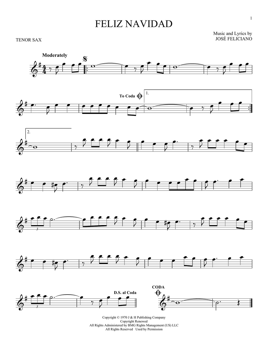 Feliz Navidad Feliz Navidad Tenor Saxophone scores gallery preview page 1