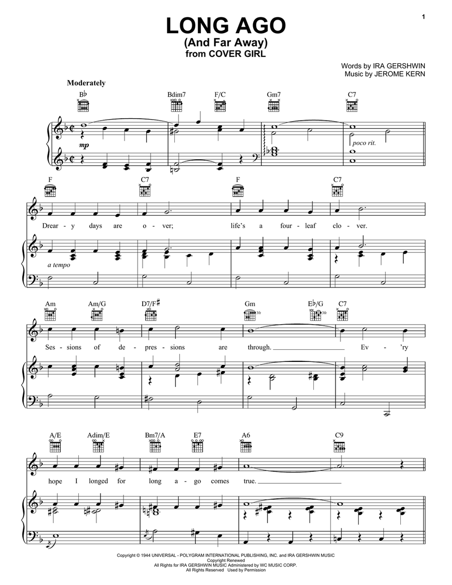 Long Ago (And Far Away) Piano, Vocal, Guitar scores gallery preview page 1