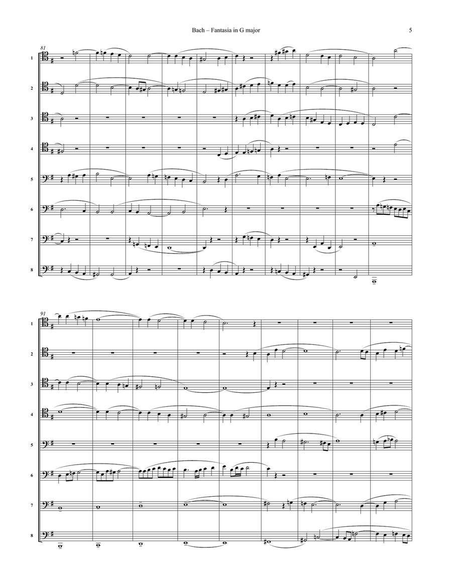 Fantasia in G major BWV 572 for 8-part Trombone Ensemble Brass Ensemble scores gallery preview page 5