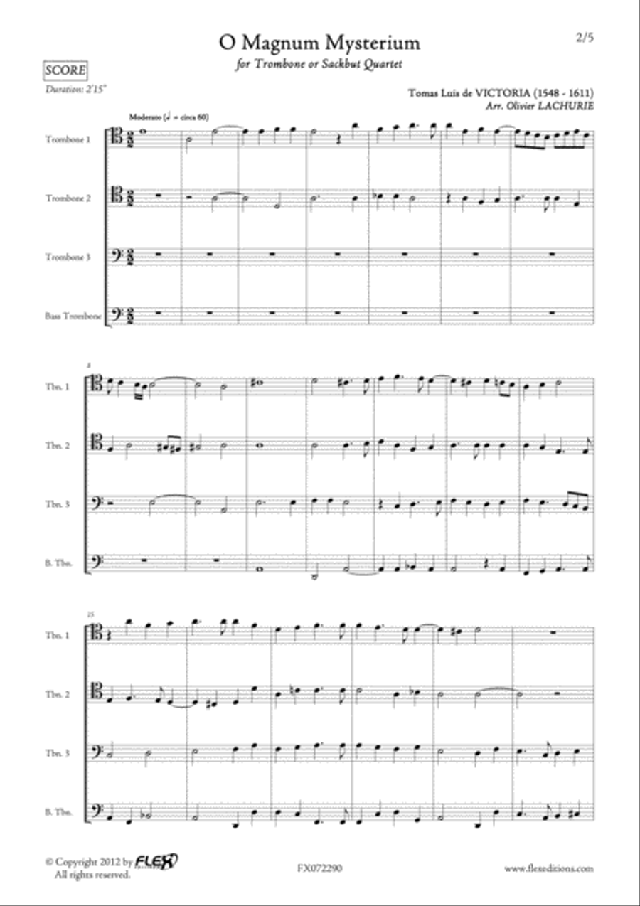 O Magnum Mysterium O Magnum Mysterium Trombone Quartet scores gallery preview page 2