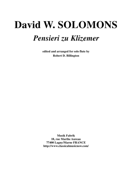David Warin Solomons Pensieri zu Klizemer for solo flute