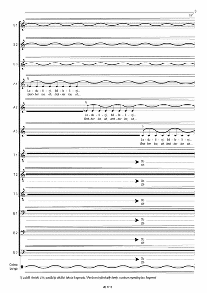 Atsalums (Coldness) for Soprano Solo, SSSAAATTTBBB Choir and Bass Drum