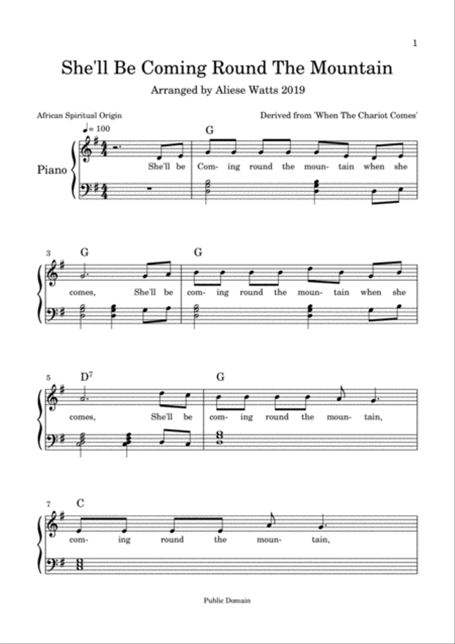 She'll Be Coming Round The Mountain Piano, Vocal, Guitar scores gallery preview page 1