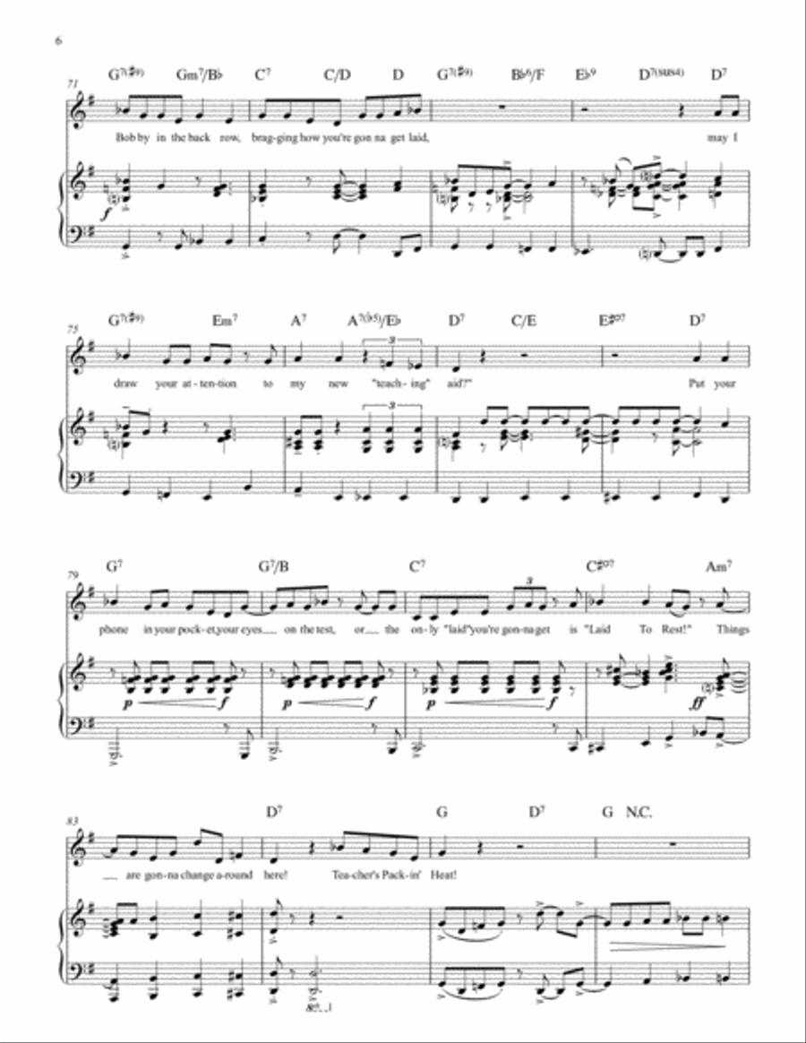 Teacher's Packin' Heat (Key: G major) Voice scores gallery preview page 6