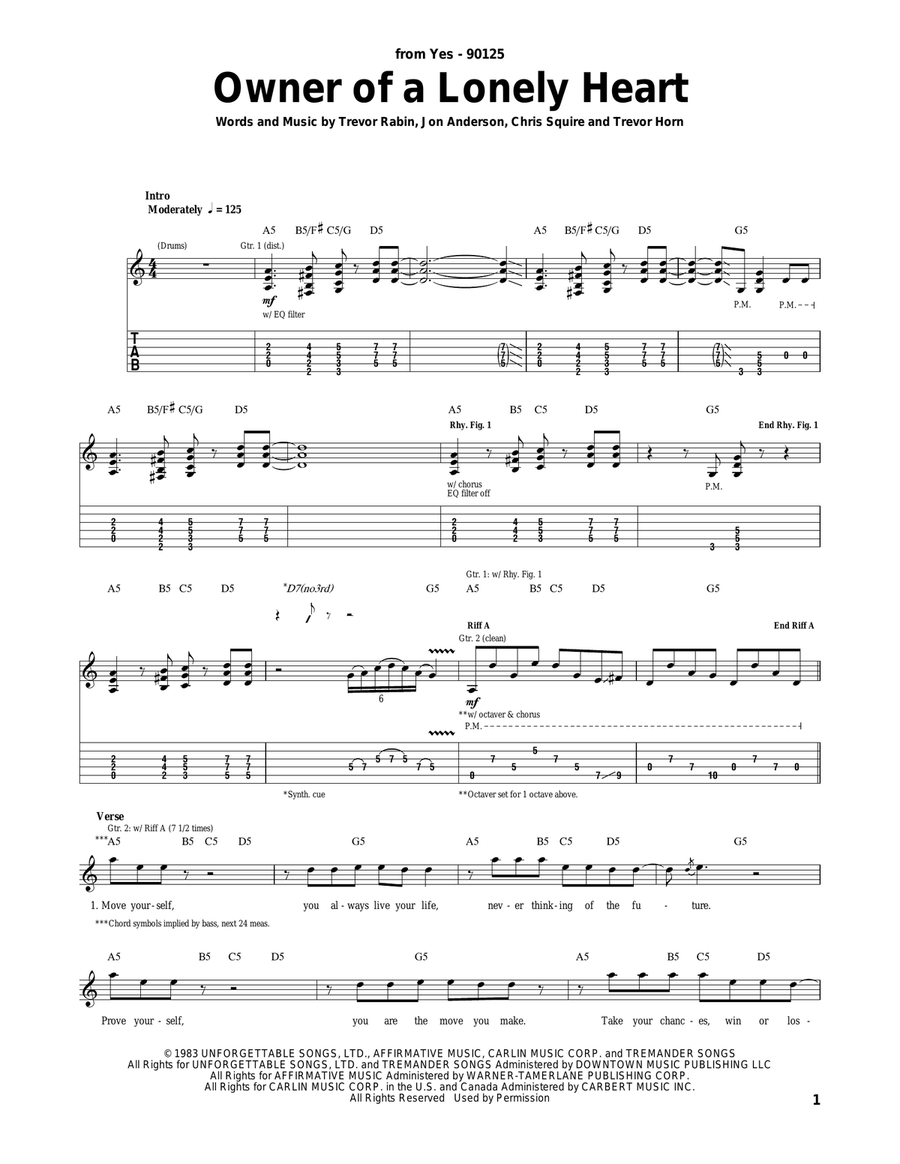 Owner Of A Lonely Heart Owner Of A Lonely Heart Acoustic Guitar scores gallery preview page 1