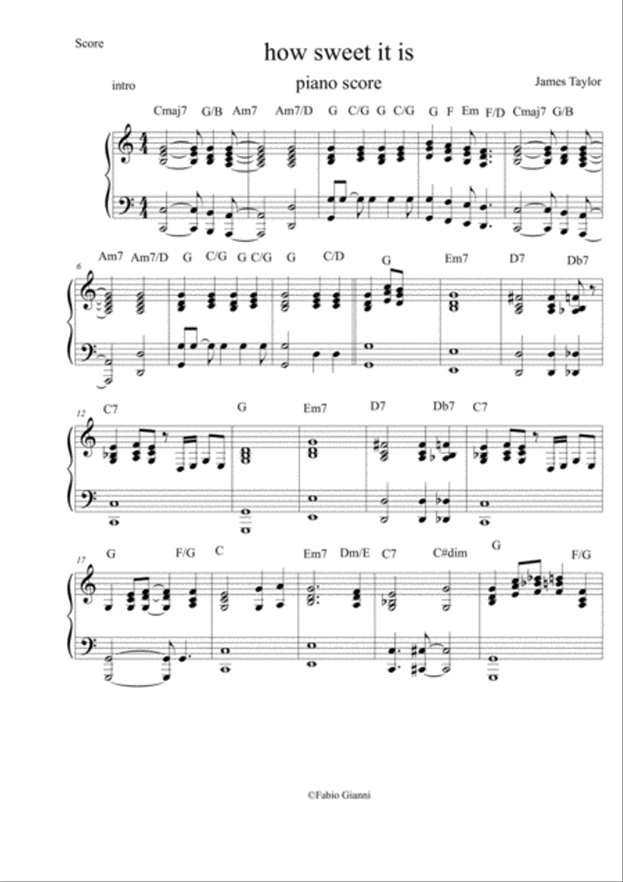 How Sweet It Is (to Be Loved By You) Piano Solo scores gallery preview page 1