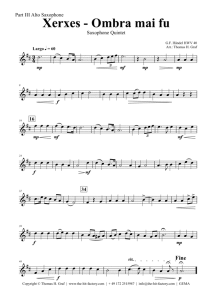 Xerxes Largo - Ombra mai fu - Saxophone Quintet image number null