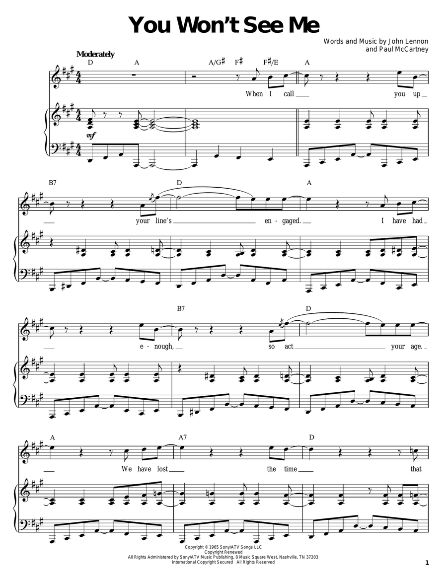 You Won't See Me You Won't See Me Piano, Vocal scores gallery preview page 1
