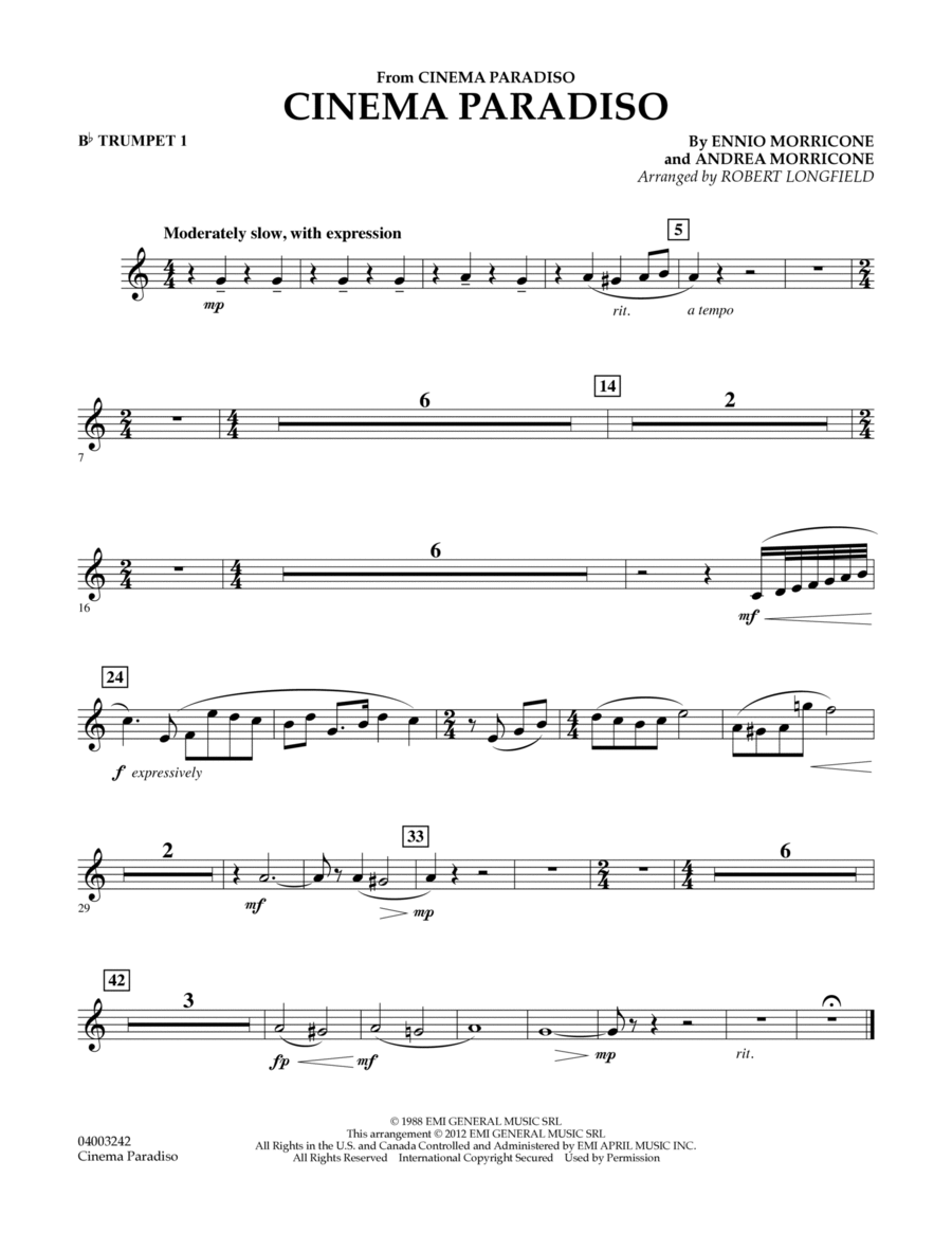 Cinema Paradiso (Flexible Solo with Band) - Bb Trumpet 1