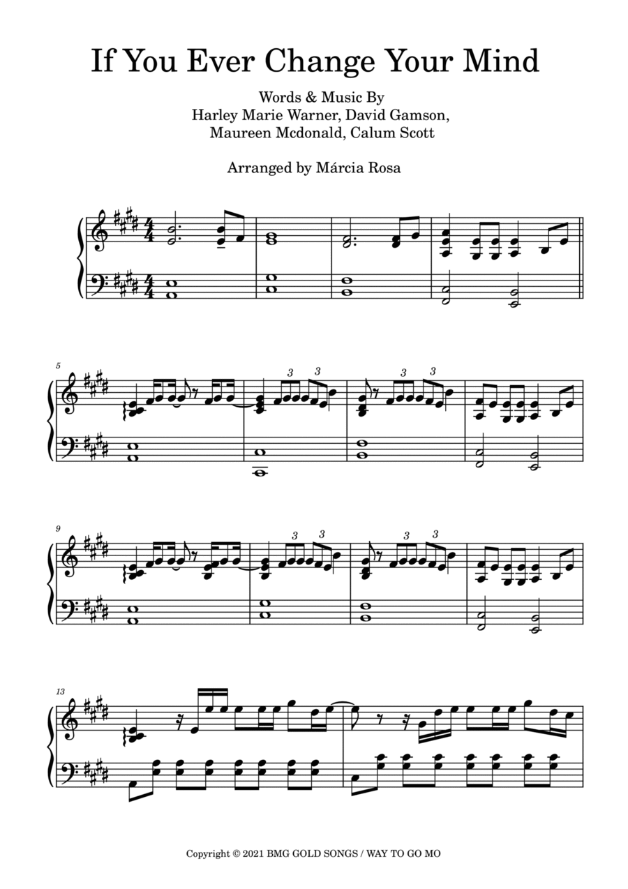 If You Ever Change Your Mind Piano Solo scores gallery preview page 1