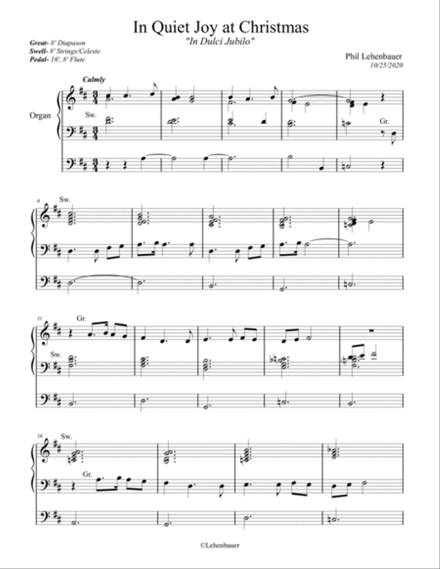 In Quiet Joy at Christmas (In Dulci Jubilo) organ work by Phil Lehenbauer image number null