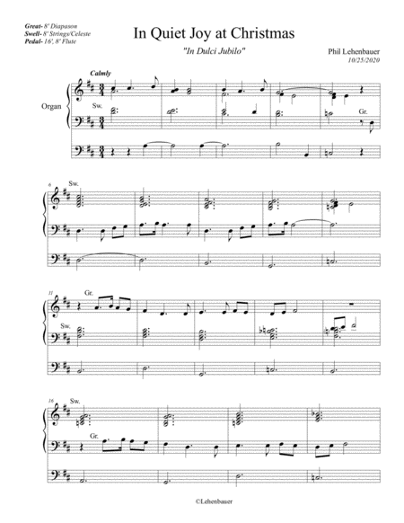 In Quiet Joy at Christmas (In Dulci Jubilo) organ work by Phil Lehenbauer Organ Solo - Digital Sheet Music