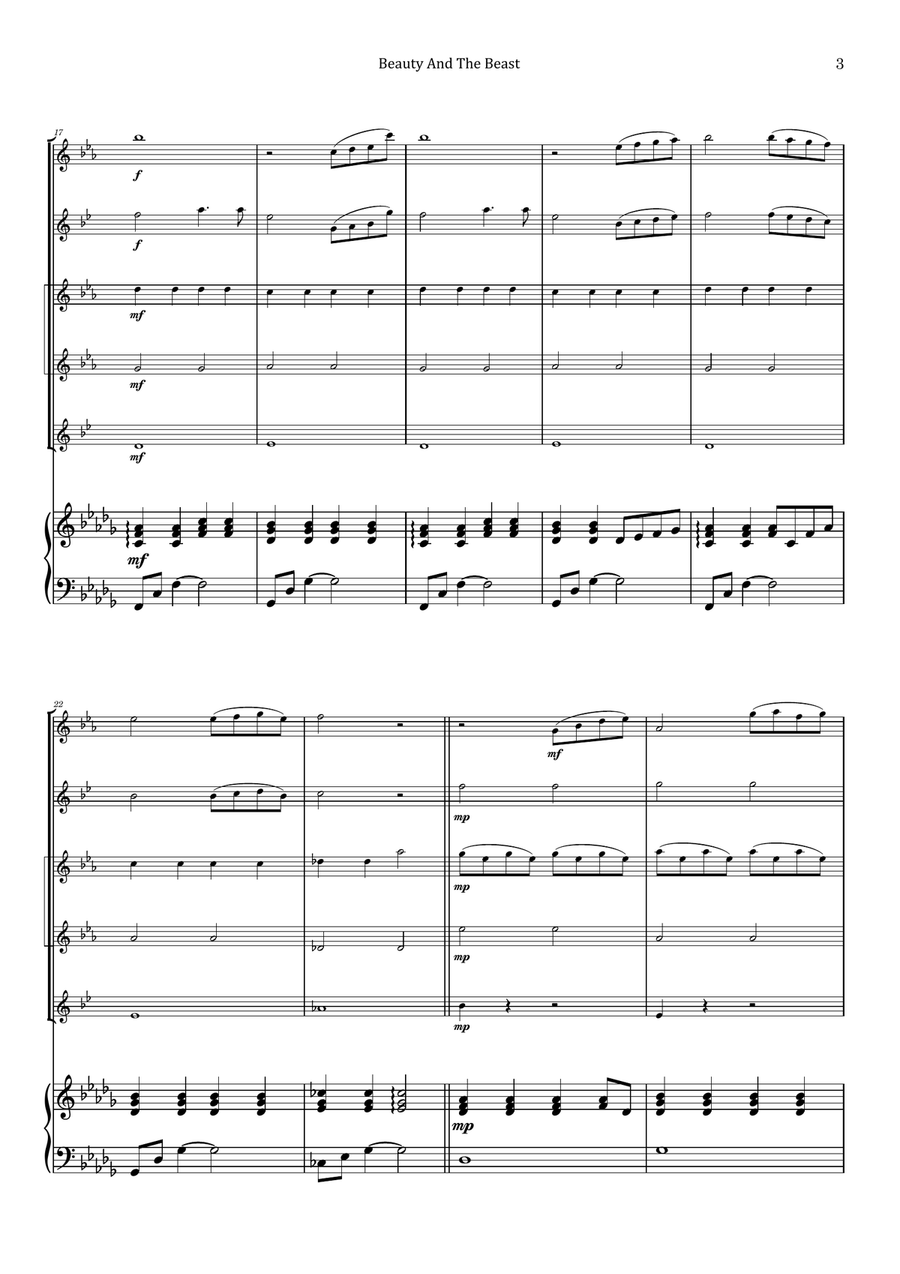 Beauty And The Beast Saxophone Quintet scores gallery preview page 3