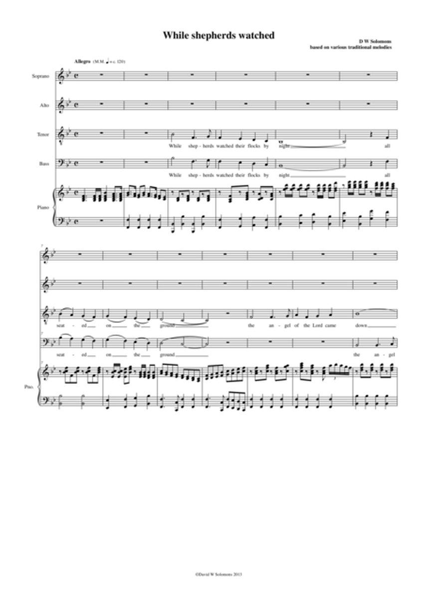 While Shepherds watched - in various melodies - version in B flat SATB image number null