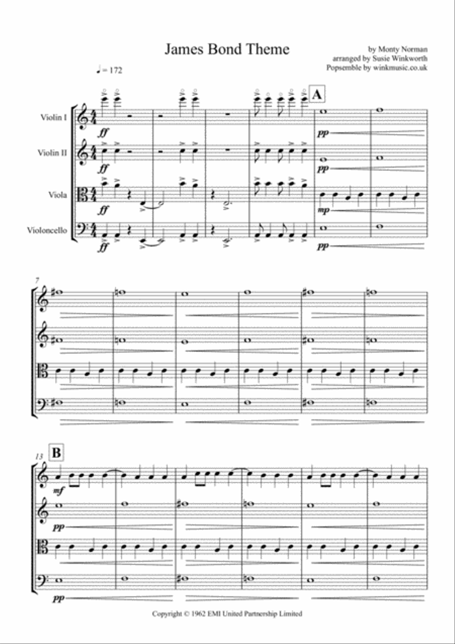 James Bond Theme String Quartet scores gallery preview page 3