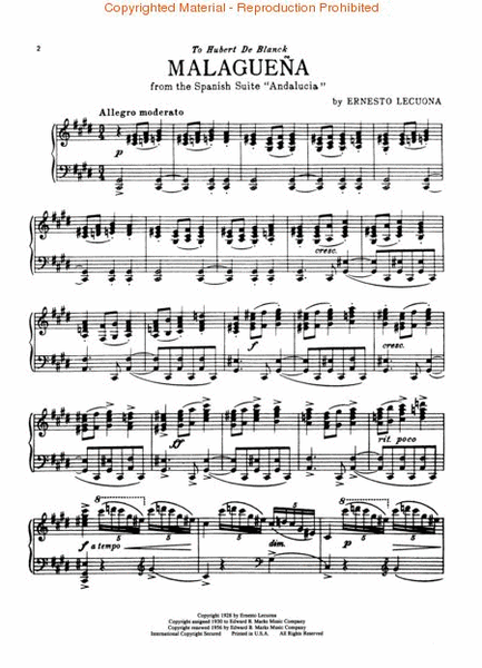 Malaguena by Ernesto Lecuona Piano Solo - Sheet Music