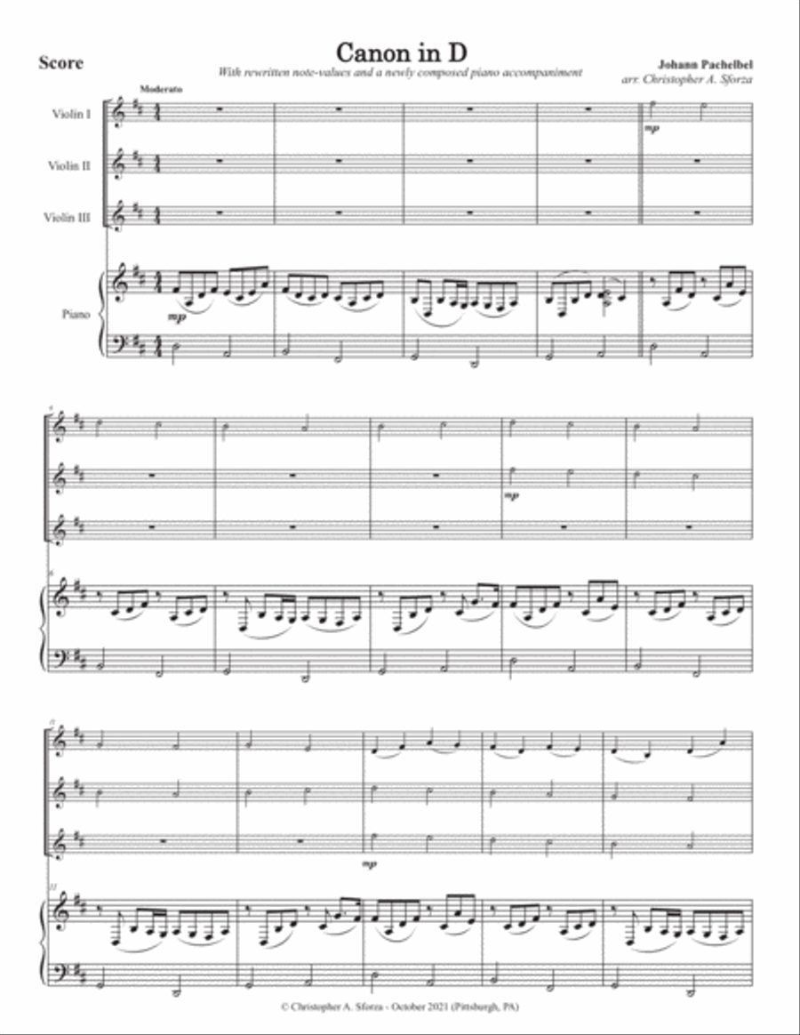 Canon in D, for three violins and piano Violin Solo scores gallery preview page 2