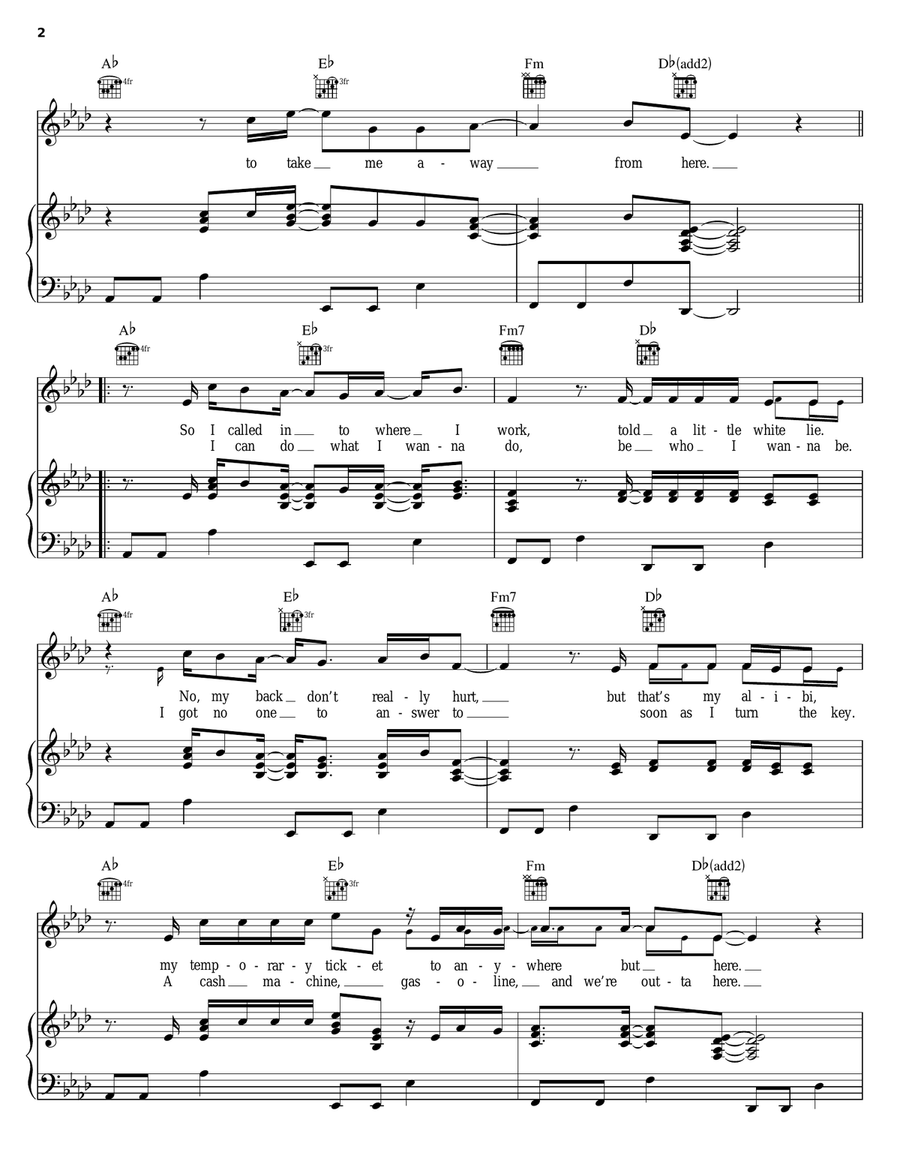 I Don't Have To Be Me ('Til Monday) Piano, Vocal, Guitar scores gallery preview page 2
