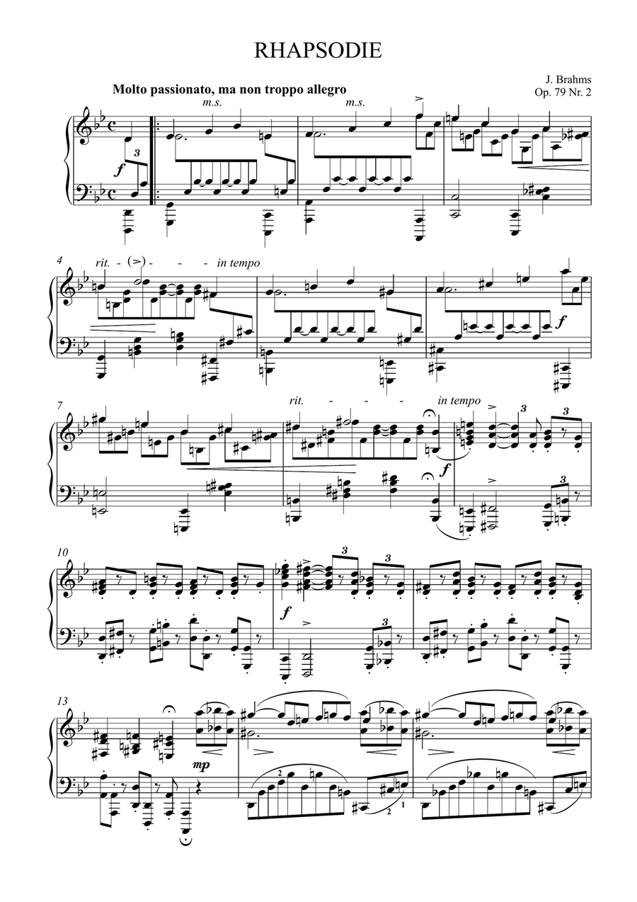 Brahms - Rhapsody in G minor, Op 79, No 2 Piano Solo scores gallery preview page 2