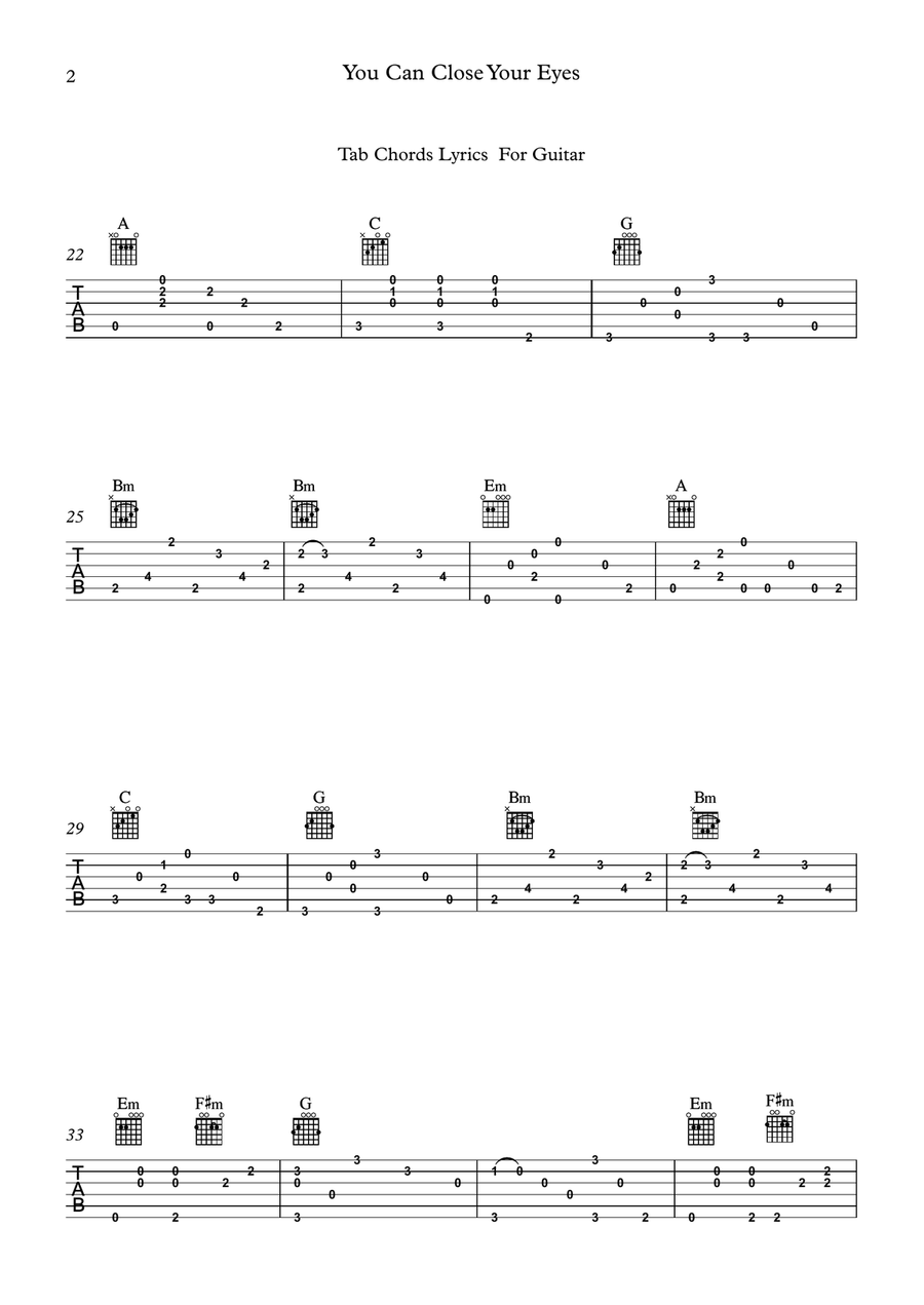 You Can Close Your Eyes Guitar Tablature scores gallery preview page 2