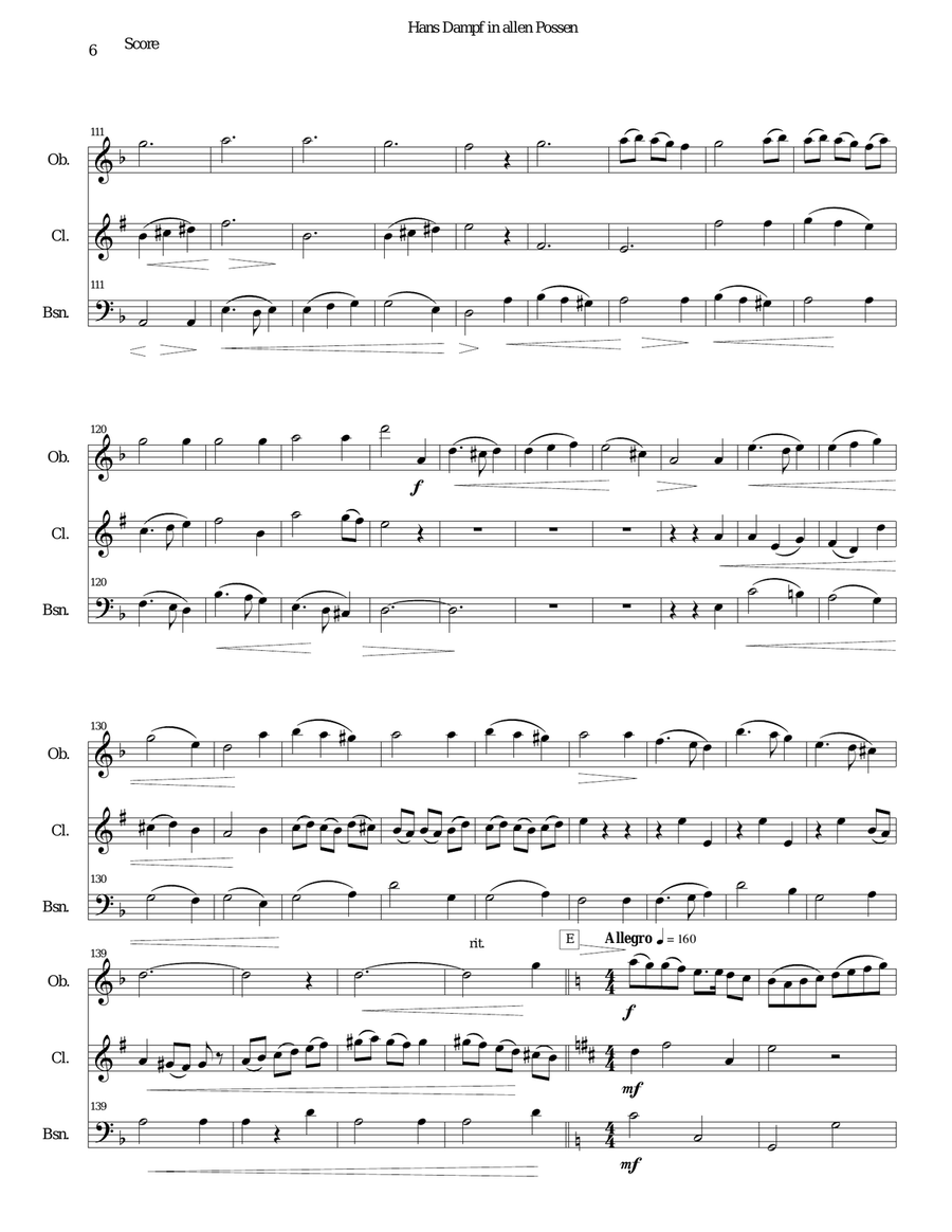 Hans Dampf in allen Possen (Jack of all tricks) for wind trio (oboe, clarinet, bassoon) Woodwind Trio scores gallery preview page 6