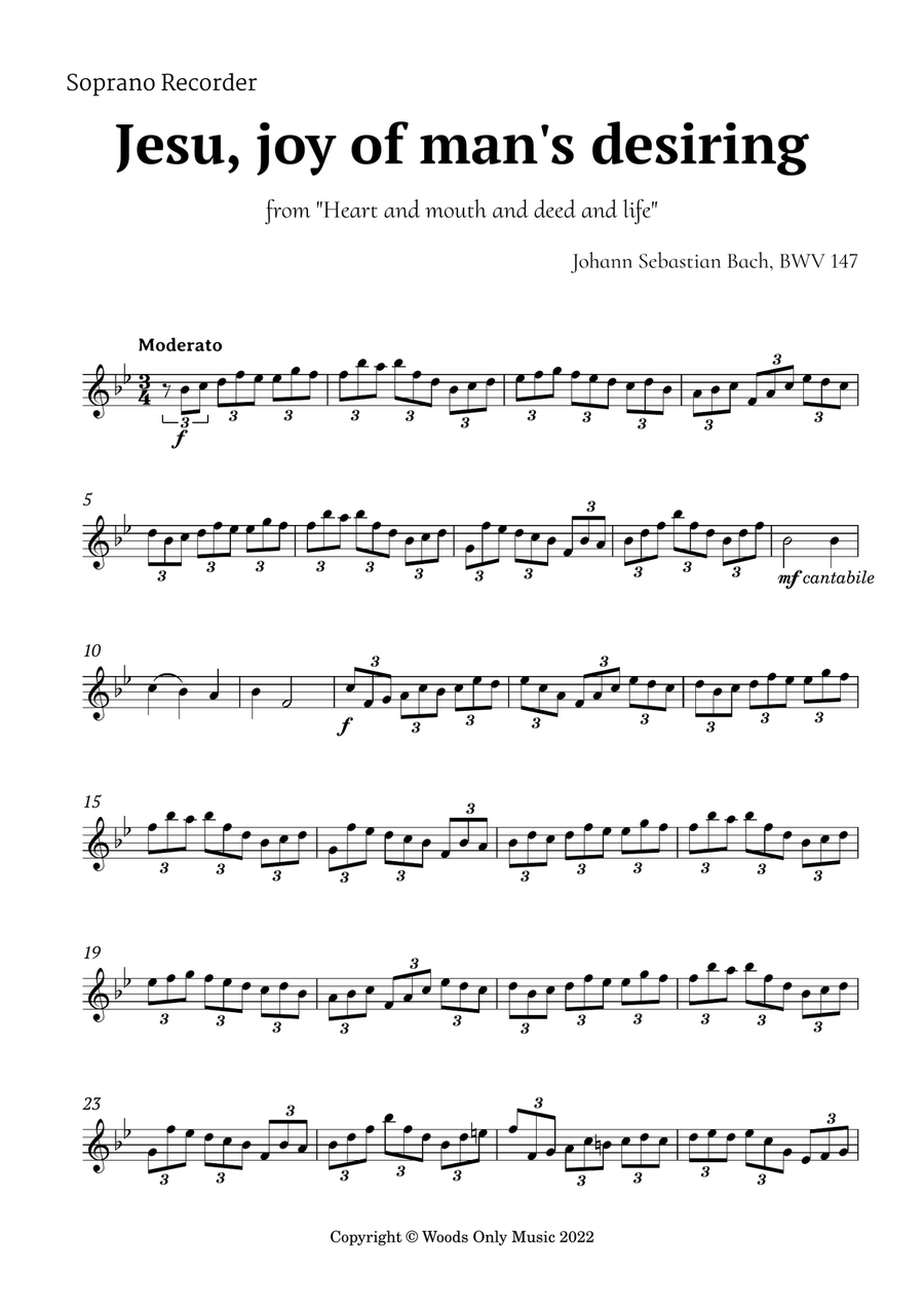 Jesu, joy of man's desiring by Bach for Recorder (transported) Quartet Small Ensemble scores gallery preview page 5