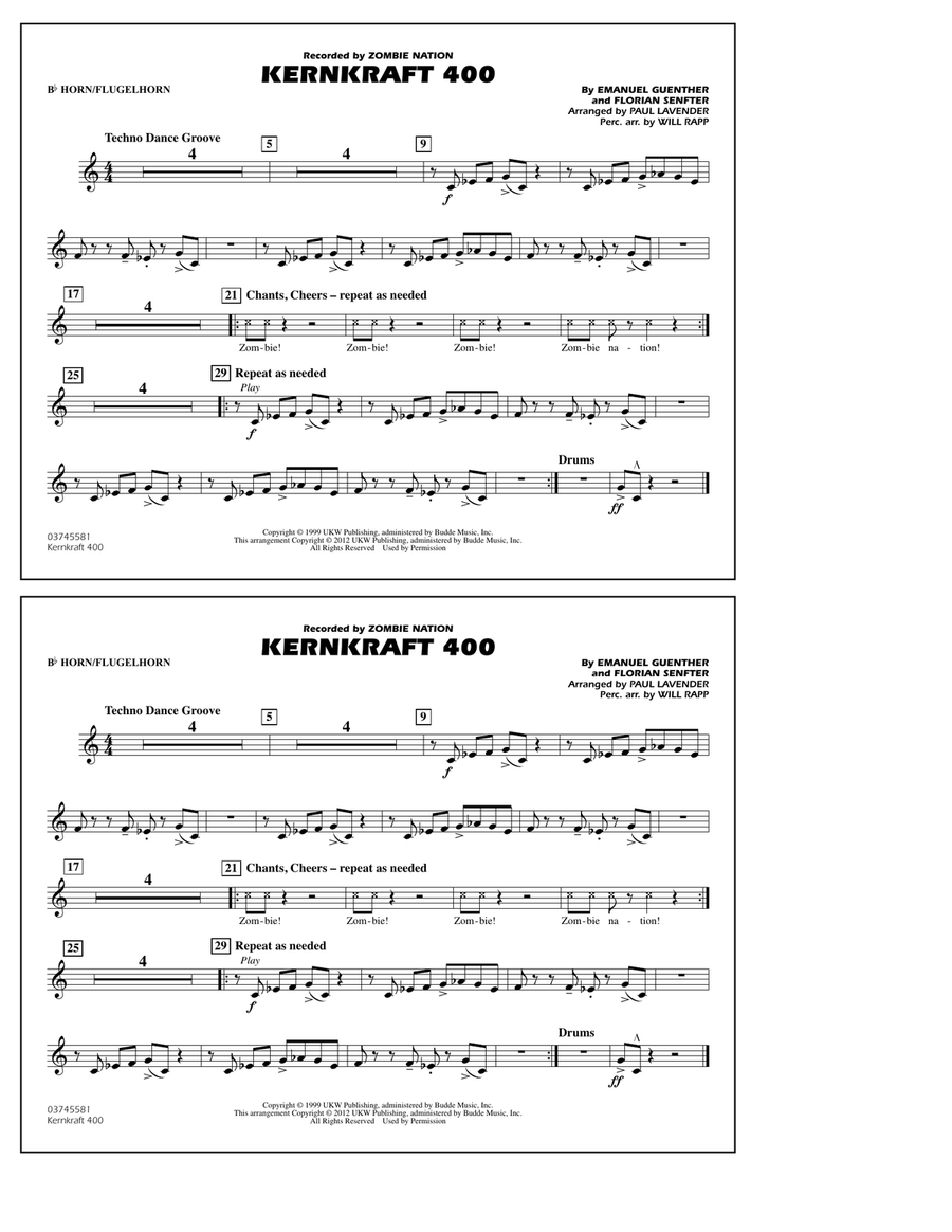 Kernkraft 400 (arr. Paul Lavender) - Bb Horn/Flugelhorn Marching Band scores gallery preview page 1
