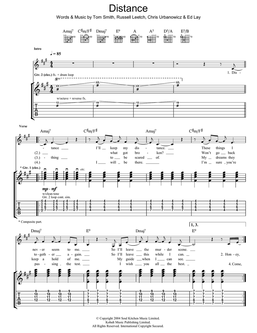 Distance Distance Guitar Tablature scores gallery preview page 1