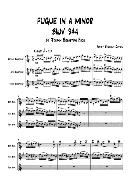 'Fugue in A Minor' by J.S.Bach BWV944 for Saxophone Trio image number null