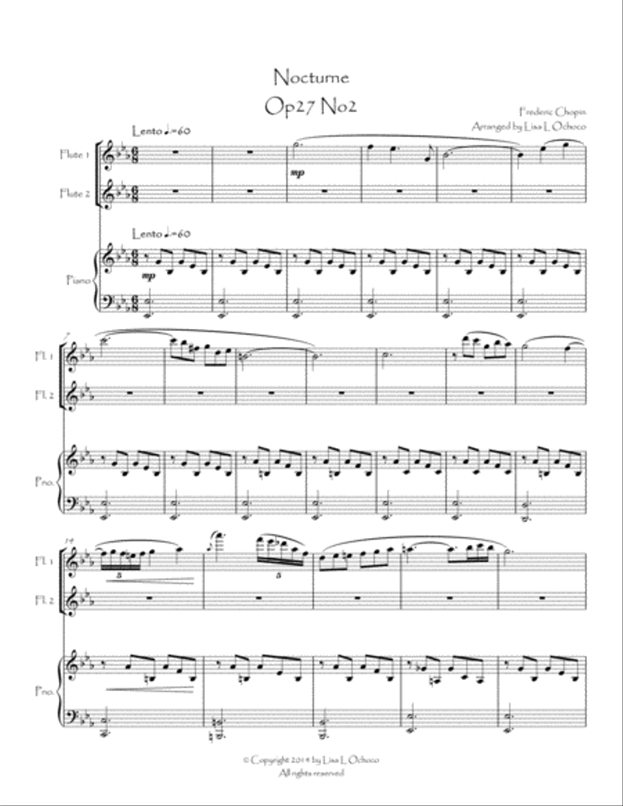 Nocturne Op27 No2 for Flute Duet and Piano Flute Duet scores gallery preview page 2