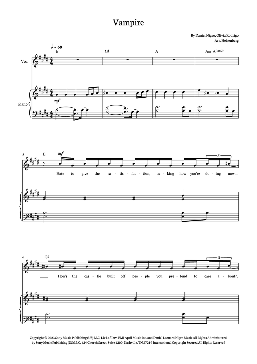 Vampire Piano, Vocal scores gallery preview page 1