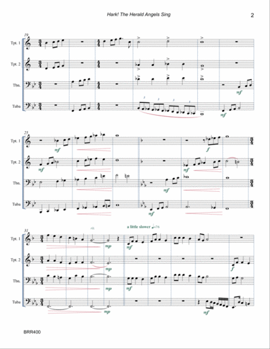 HARK THE HERALD ANGELS SING - BRASS QUARTET (unaccompanied) Brass Quartet scores gallery preview page 2